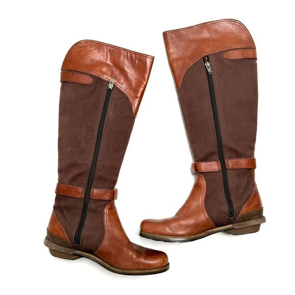 Patagonia ADDIE Rider Leather & Canvas Tall Boots Chimney Brown Size 7 Excellent - Picture 4 of 9